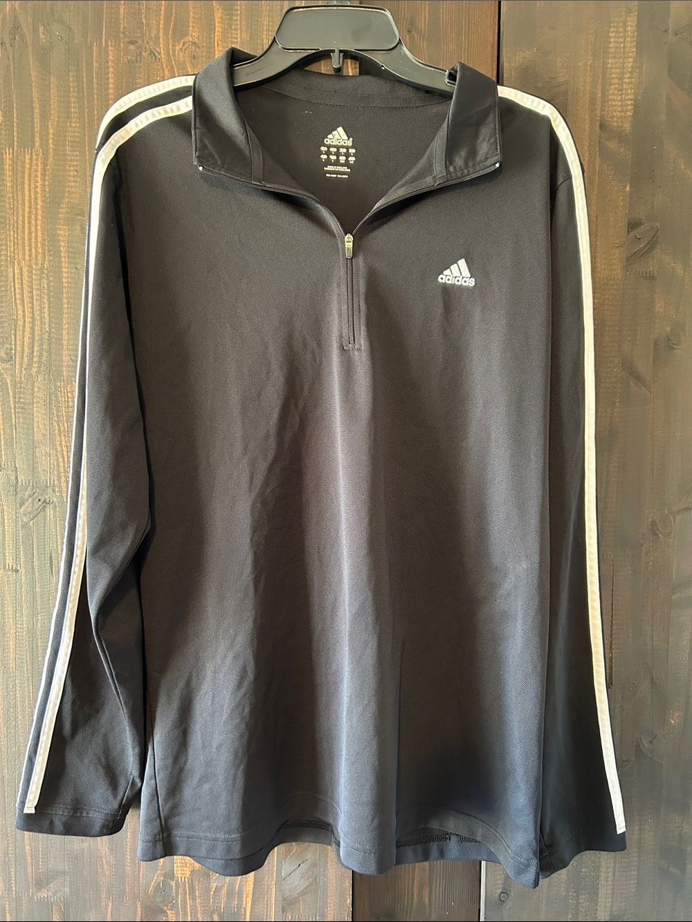 Adidas Black Long-Sleeve 1/4 Zip with White Stripes Mens Sz Lg